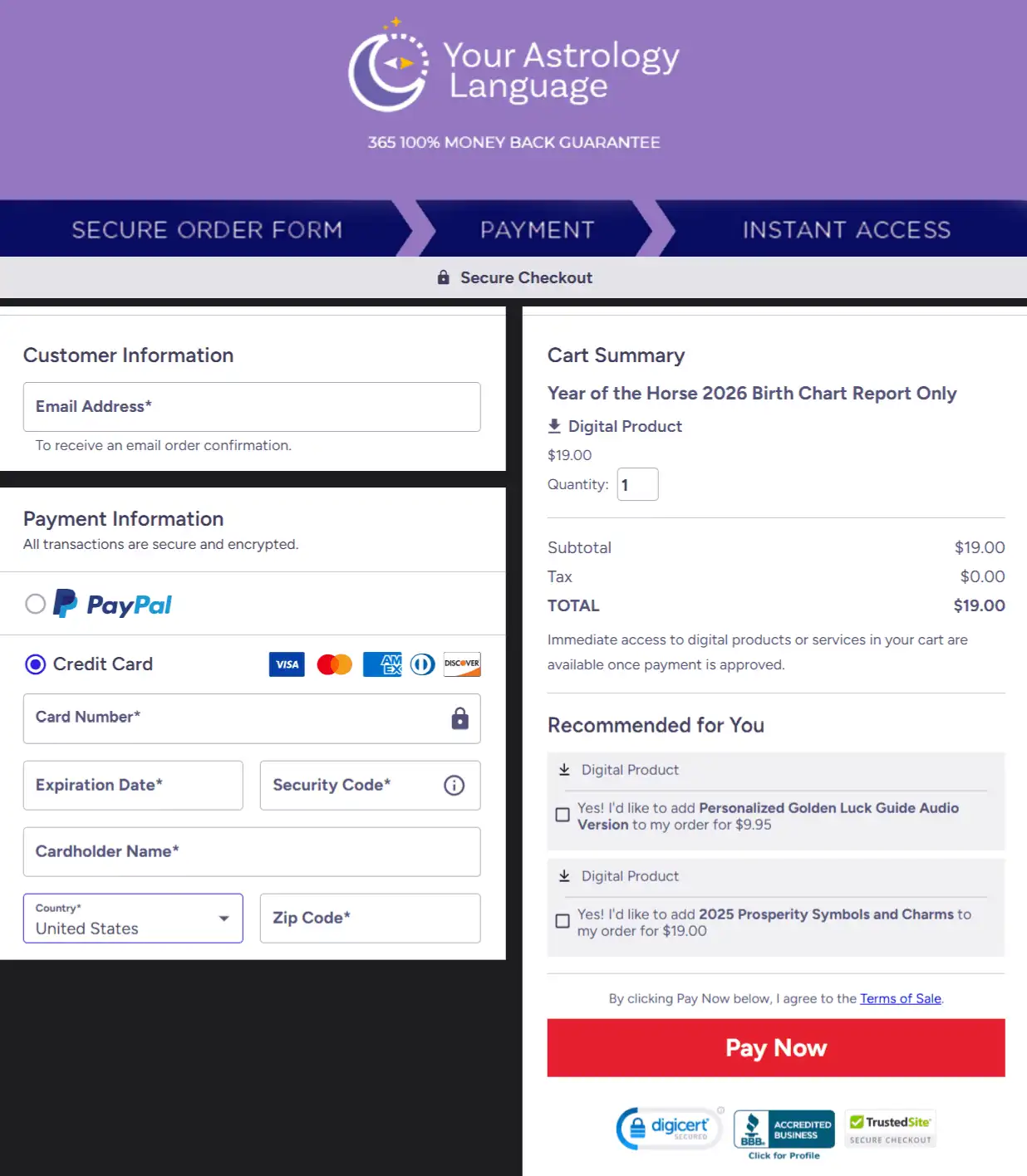 Your Astrology Language Checkout Page